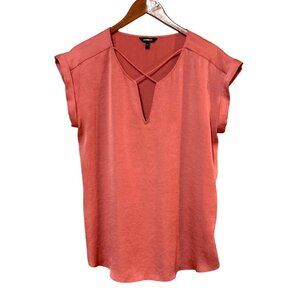 Express Coral Crisscross V-Neck Cap Sleeve Womens Top Size M 100% Polyester